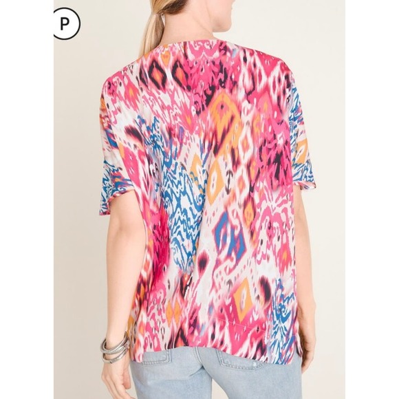 Chicos Multi Ikat Print Split Neck Short Sleeve Tunic SZ O - Picture 2 of 6
